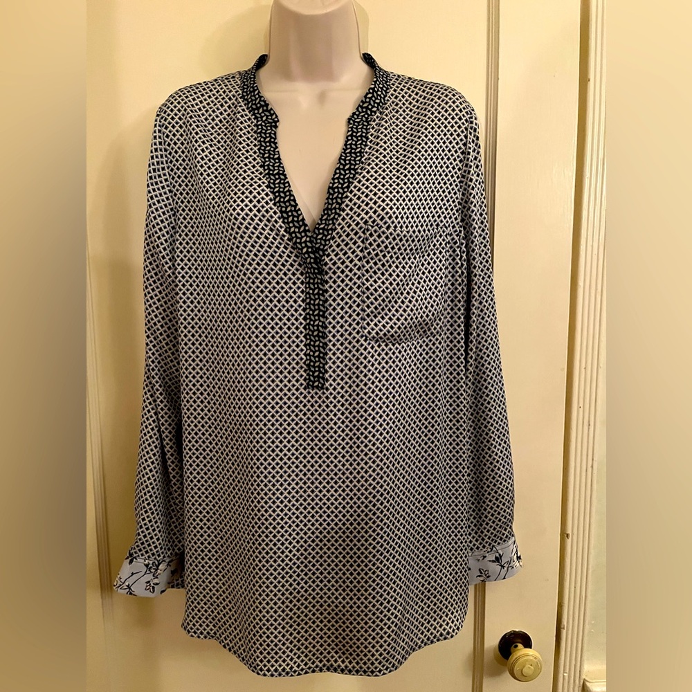 Joie Long Sleeve Blouse with Contrasting Collar and Cuffs